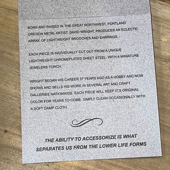 Original Brooch By David Wright Custom Made From ChromePlate NWT - Picture 5 of 5